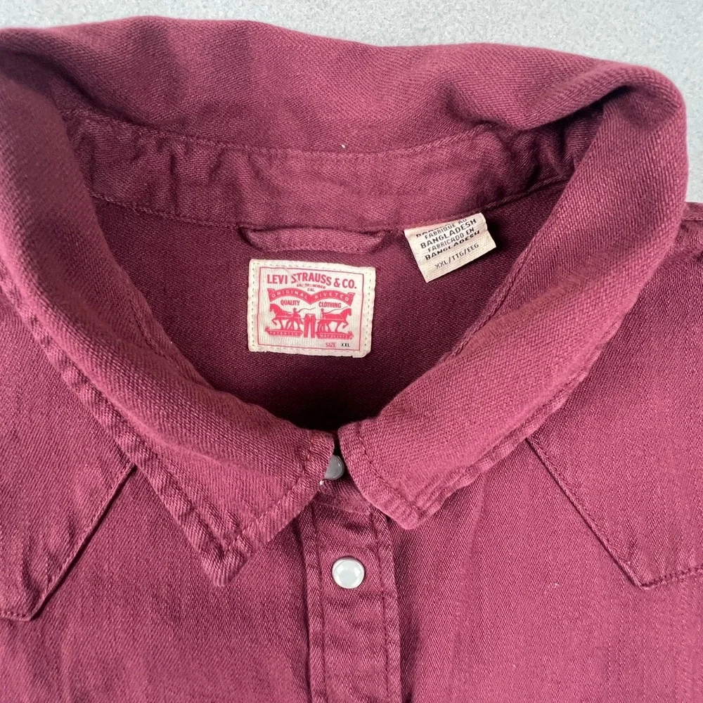 Levi's Western Shirt Mens XXL Burgundy Pearl Snap Twill Long Sleeve Cowboy
